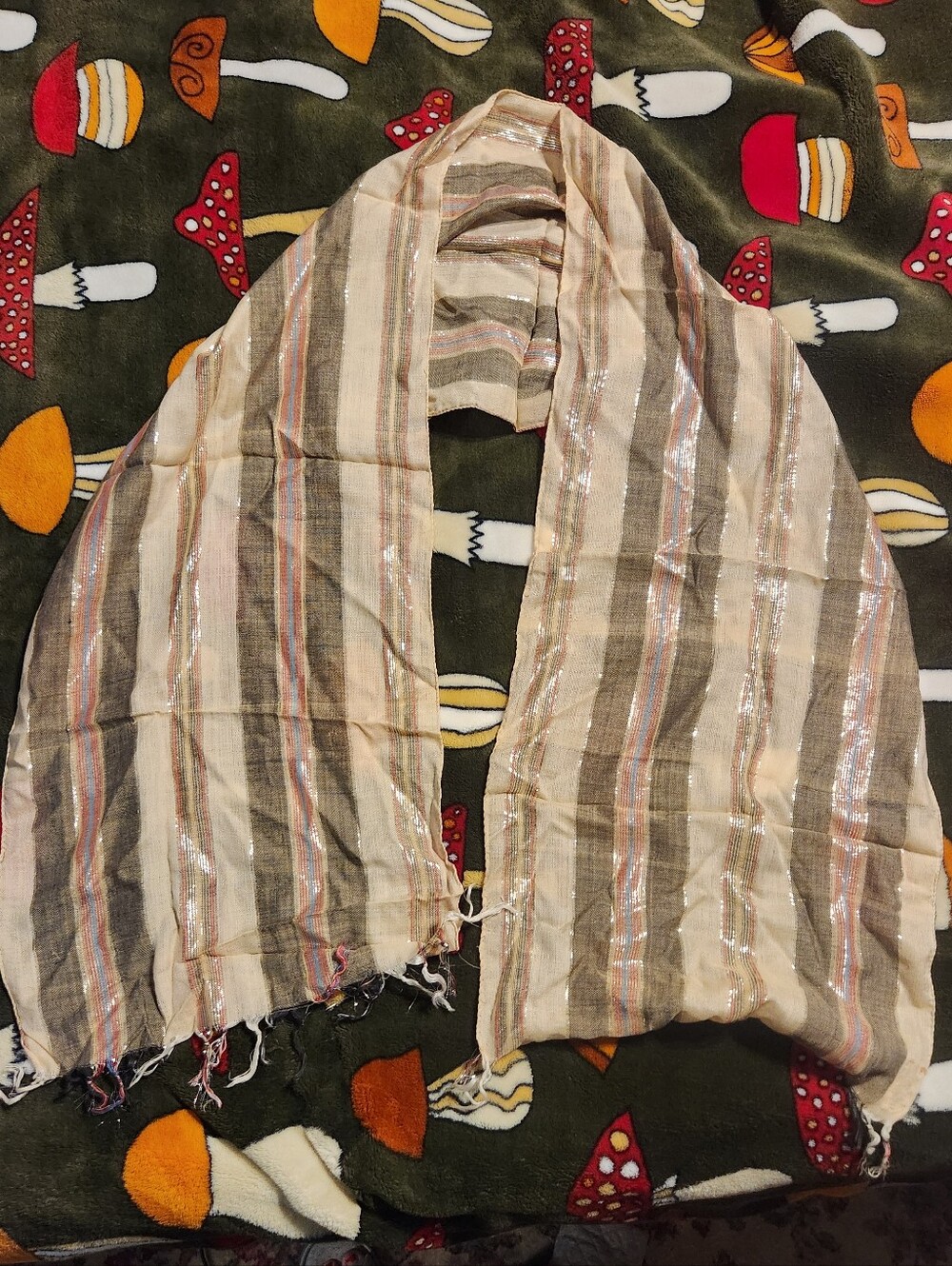 Vintage Striped Metallic Thread Lightweight Scarf